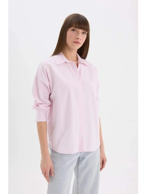 DeFacto Oversize Geniş Kalıp Çizgili Oxford Uzun Kollu Gömlek D4512AX25SP