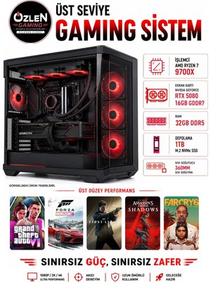 Özlen XXL22 RYZEN 7 9700X RTX 5080 16GB 32GB DDR5 RAM 1TB M.2 SSD Üst Seviye Oyuncu Bilgisayarı