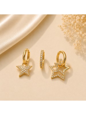 Hotchic Hotchıc Yıldız Işıltısı Gold Halka Çelik Küpe