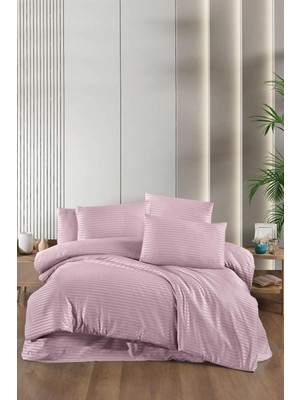 Universal Stripe Saten Line Çift Kişilik Nevresim Takımı Pudra