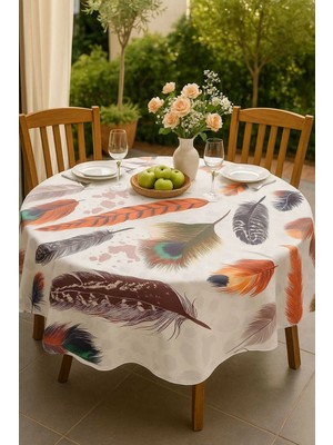 Universal Yuvarlak Tüy Desenli Duck Kumaş Masa Örtüsü 150X150 cm
