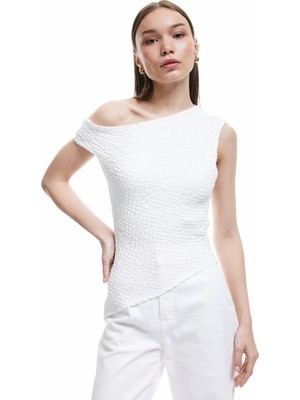 Koton Asimetrik Bürümcük Slim Fit Tek Omuz Bluz