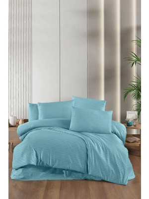 Universal Stripe Saten Line Çift Kişilik Nevresim Takımı Mint Yeşil