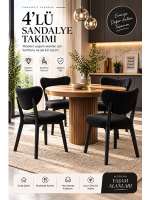 Formet Luxury Sandalye Siyah Kumaş Siyah Ayak 4 Adet