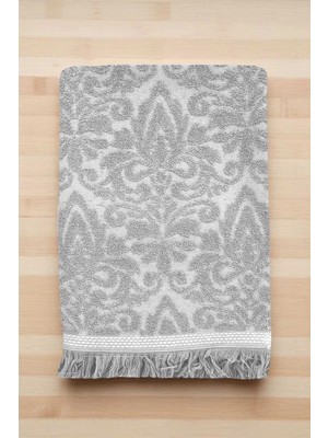 Universal 2 Parça Jakarlı Banyo Havlu Takımı %100 Pamuklu 90X150 cm Arden Gri