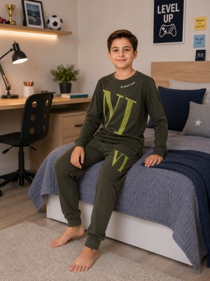 Formo Erkek Çocuk %100 Doğal Pamuk Manşet Paça Uzun Kollu Pijama Takımı
