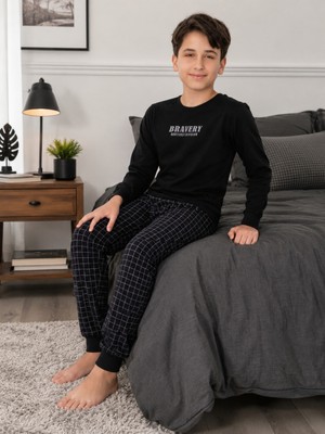Formo Erkek Çocuk %100 Doğal Pamuk Manşet Paça Uzun Kollu Pijama Takımı