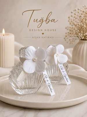 Tuğba Design House Kişiye Özel Istiridye Cam Kolonya Şişesi Çiçekli Nişan Nikah Hediyeliği 30 Adet