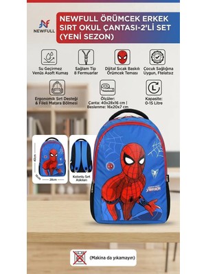 Newfull Örümcek Baskılı Erkek Sırt Okul Çantası-2'li Set  (Yeni Sezon)