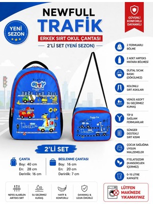 Newfull Trafik Baskılı Erkek Sırt Okul Çantası-2'li Set  (Yeni Sezon)