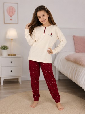 Formo Kız Çocuk %100 Doğal Pamuk Manşet Paça Uzun Kollu Pijama Takımı