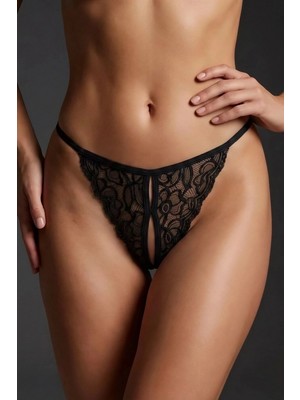 İlkyaz Fashion Ieg™ Siyah Dantel Detaylı Özel Bölgesi Açık Kadın String Külot