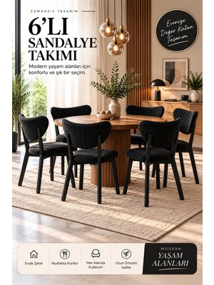 Formet Luxury Sandalye Siyah Kumaş Siyah Ayak 6 Adet