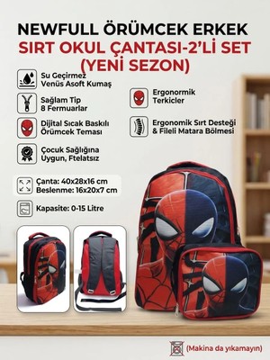 Newfull Örümcek Baskılı Erkek Sırt Okul Çantası-2'li Set  (Yeni Sezon)