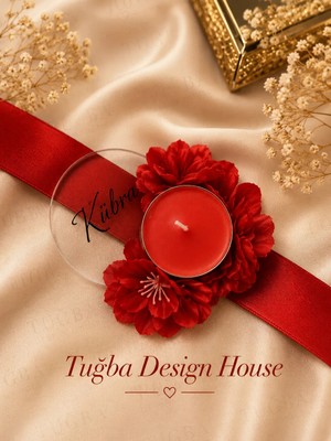Tuğba Design House Kına Gecesi Nedime El Mumu Kına Yakma Mumu Çiçekli Kişiye Özel Pleksi Isimli – 10 Adet