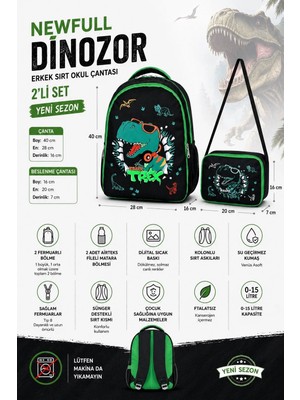 Newfull Dinazor Baskılı Erkek Sırt Okul Çantası-2'li Set  (Yeni Sezon)