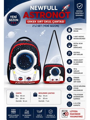 Newfull Astronot Baskılı Erkek Sırt Okul Çantası-2'li Set  (Yeni Sezon)