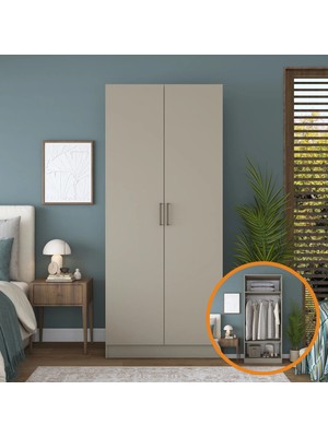 Rani BA236 Gardırop 2 Kapaklı Raflı Askılı Elbise Dolabı Kumtaşı