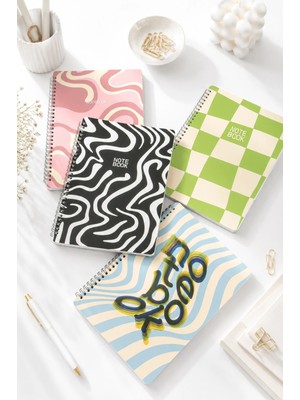 Dival Notebook A4 Buçuk Spiralli Karton Kapak 4’lü Set Kareli Ders Programlı Not Okul Defteri - Pattern Party