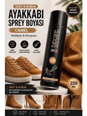 Fabcare Süet ve Nubuk Ayakkabı Sprey Boyası Camel 250 ml – Yenileyici & Koruyucu Renk Canlandırıcı