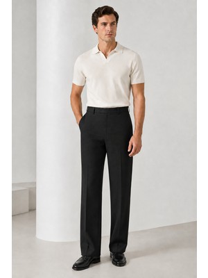 Bihan Store Klasik Kesim Pilesiz Kumaş Pantolon - Ofis ve Günlük Şıklık Y22-100-SIYAH
