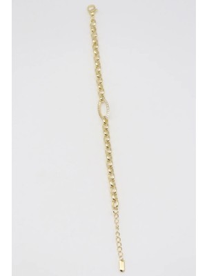 Bade Jewelry Vip Gold Elips Taş Detaylı Zarif&şık Kararmaz Çelik Bileklik 16+3 cm
