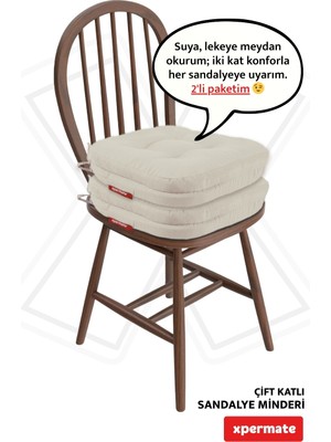 Xpermate 2'li Sandalye Minderi Seti 42x42x8 cm Kalın Çift Kat Pofidik Fermuarlı Yıkanabilir Kılıf Su Yağ ve Leke İtici Bej