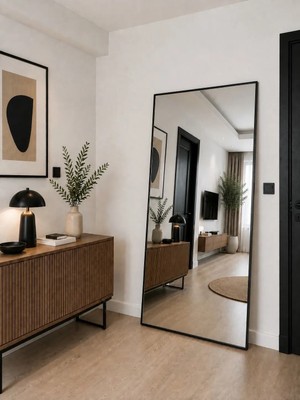 Effe Yapı Dekor Siyah Metal Çerçeveli Duvara Monte 180X80 cm Boy Aynası
