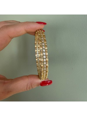 Nes Design Taşlı Vintage Gold Kelepçe