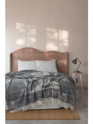 First Choice Manora Çift Kişilik Jakarlı Battaniye & Çarşaf Seti Gri