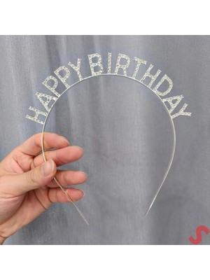 TeknoKapsül Gümüş Kristal Taşlı Happy Birthday Doğum Günü Tacı Ithal Ürün A Kalite 17X16 cm