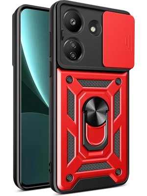 TeknoKapsül Newface Xiaomi Redmi 13C Kılıf Pars Lens Yüzüklü Silikon - Kırmızı