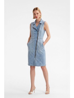 Banny Jeans Kadın Açık Mavi Fermuarlı Jean Elbise