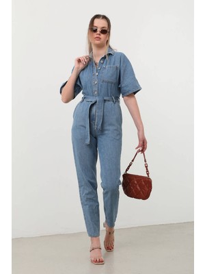 Banny Jeans Banny Kadın Jean Tulum Mavi Renkli Düz Pamuklu Günlük Kullanım İçin Tasarlandı