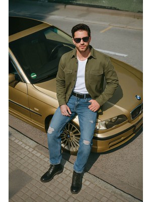 Banny Jeans Erkek Oversize Jean Gömlek Haki