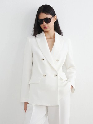 LC Waikiki Lcw Vision Beyaz Kruvaze Yaka Kadın Blazer Ceket