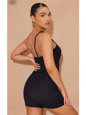 Demir Grup cc Kadın Asimetrik Askılı Mini Kaşkorse Bodycon Tulum