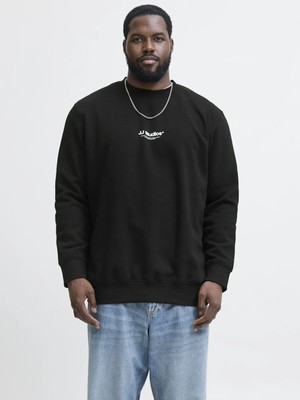 Jack & Jones Erkek Siyah Jjesoho Sweat Crew Neck Noos Pls Büyük Beden Sweat 12284682-BLACK