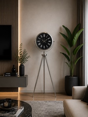 Marsilyan Krom Karbon 150 x 45 cm Metal Tripod Ayaklı Saat