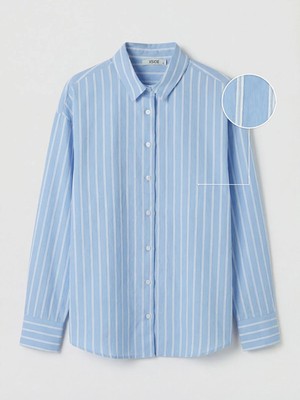 LC Waikiki Xsıde Mavi Çizgili Oversize Kadın Gömlek