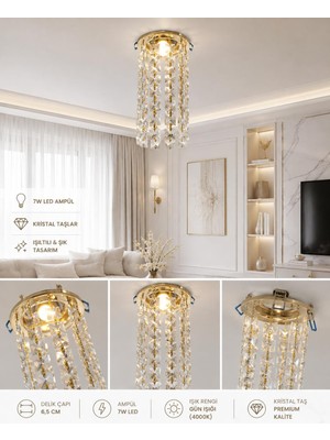 Ack Kristal Taşlı Dekoratif Gold Spot + 7W Ampül + GU10 Duy