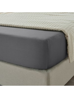 IKEA Çift Kişilik Gri Lastikli Çarşaf 140X200 cm - Pamuklu Yumuşak Doku - Yatak Çarşafı