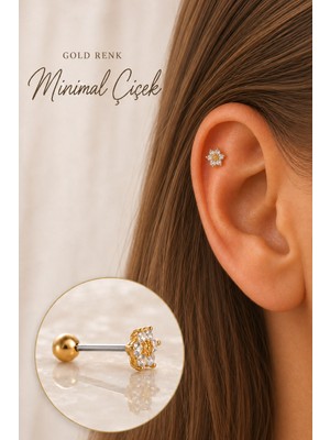 Sacce Scarves & Accessories Gold Mini Çiçek Tasarımlı Tragus, Helix ve Kıkırdak Piercing – Zarif ve Şık Kulak Takı Aksesuarı