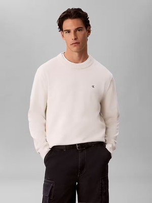 Calvin Klein Erkek Regular Fit Bisiklet Yaka Uzun Kol Pamuklu Beyaz Sweatshirt LV04RH325G-YAS