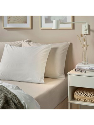 IKEA Çift Kişilik Bej Lastikli Çarşaf 160X200 cm - Pamuklu Yumuşak Doku - Yatak Çarşafı