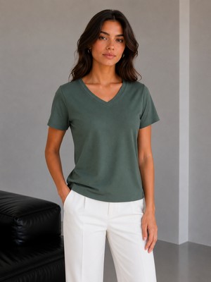 Sortie Collection Kadın V Yaka Premium Modal Kumaş Basic Tişört