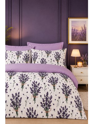 More Home Lastikli Çarşaflı Nevresim Takımı Çift Kişilik - Lavanta Desen