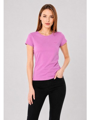 Sortie Collection Kadın Bisiklet Yaka Pamuklu Basic Tişört Pembe