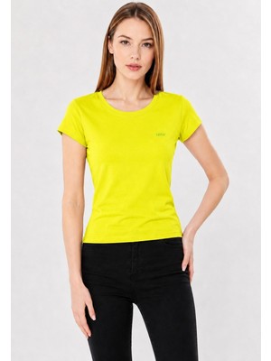 Sortie Collection Kadın Bisiklet Yaka Pamuklu Basic Tişört Sarı