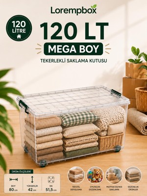 Lorempbox 120 Lt Mega Boy Tekerlekli Saklama Kutusu – Kilitli Şeffaf Istiflenebilir Büyük Boy Organizer